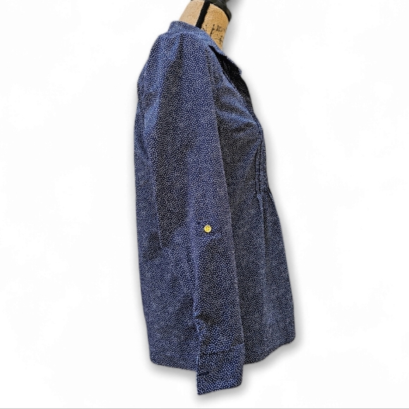 Charter Club Navy Blue & White Polka Dot Long Sleeve Shirt With Gold Buttons. - Picture 4 of 9